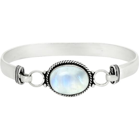 Natural Oval Gemstone Statement Cuff Bracelets for Women – Handmade Birthstone - Picture 2 of 7